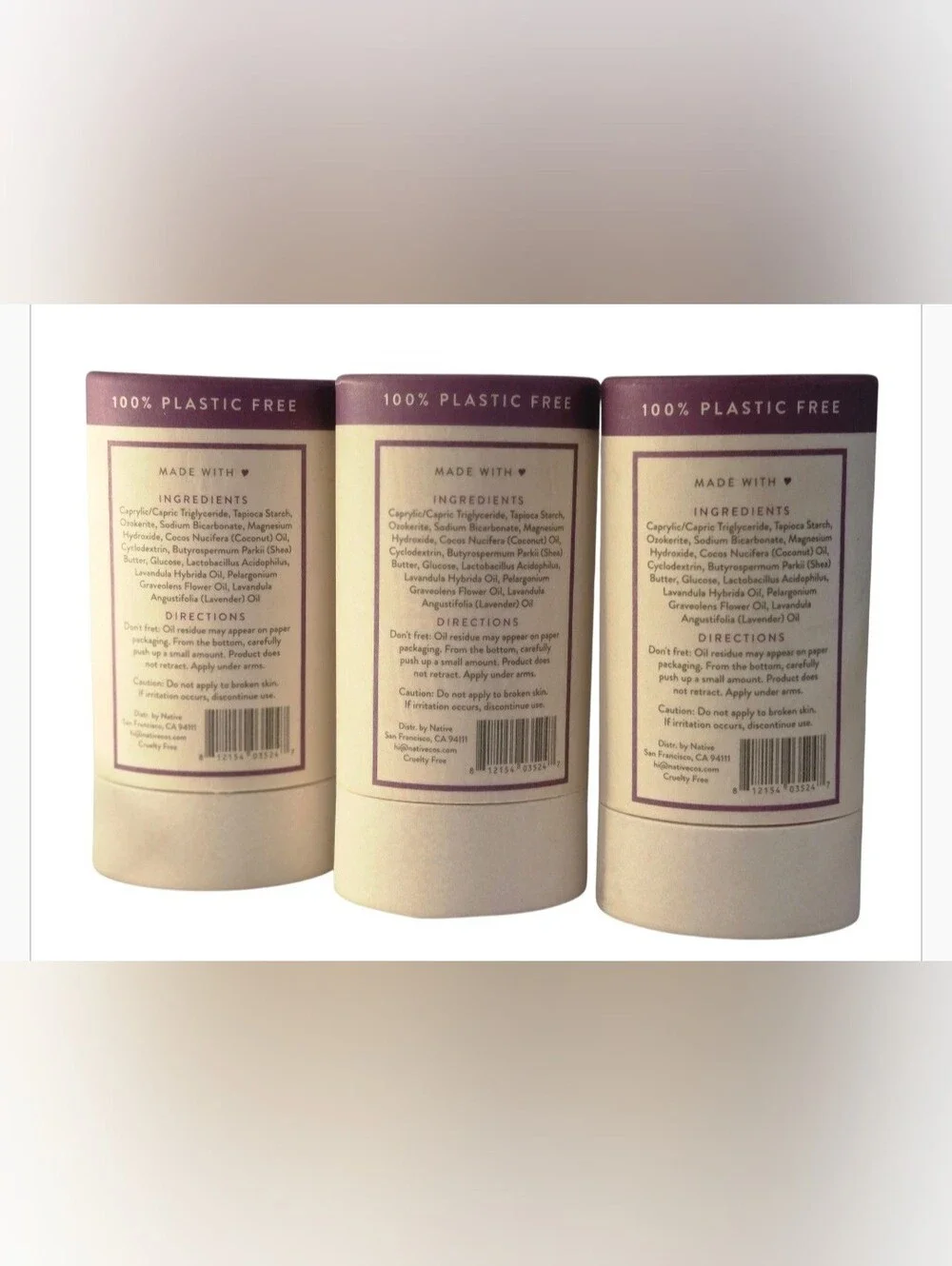 Native Plastic Free Deodorant Sticks 3-Pack Brand New Lavender & Rose 2.65@